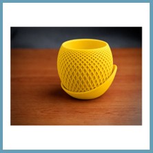 Bezos 3D Baskı Küre Saksı - Kafes Dokulu Iki Parçalı Dekoratif Saksı - Sarı-Sarı MBT06