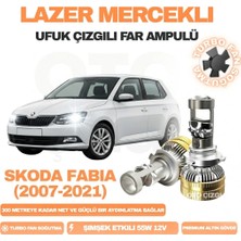 OtoÇizgi Skoda Fabia 2007 - 2021 Kısa ve Uzun Far Uyumlu Mercek LED Ufuk Çizgili Far Ampulü LED Şimşek Etkili