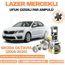OtoÇizgi Skoda Octavia 2004 - 2020 Kısa Far Uyumlu Mercek LED Ufuk Çizgili Far Ampulü LED Şimşek Etkili