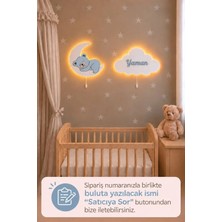 Bugy Bagy El Boyaması Ahşap Çocuğun Ismine Özel 2'li Pilli Ledli Gece Lamba Seti Yıldız Hediyeli Bebek Çocuk Odası-Mavi