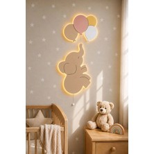 Bugy Bagy El Boyaması Ahşap Balonlu Fil Lamba Seti Yıldız Hediyeli Bebek Çocuk Odası - Pastel