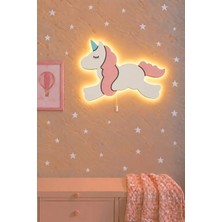 Bugy Bagy El Boyaması Ahşap Unicorn Pilli Ledli Gece Lambası Bebek Çocuk Odası