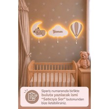 Bugy Bagy El Boyaması Ahşap Çocuğun Ismine Özel 3’lü Pilli Ledli Gece Lamba Seti Yıldız Hediyeli Bebek Çocuk Odası-Açık Kahve