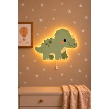 Bugy Bagy Ahşap Dinozor Gece Lambası Yıldız Hediyeli Pilli Ledli Bebek Çocuk Odası-Dino4