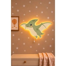 Bugy Bagy Ahşap Dinozor Gece Lambası Yıldız Hediyeli Pilli Ledli Bebek Çocuk Odası-Dino3