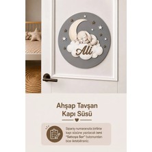 Bugy Bagy Ahşap Çocuğun Ismine Özel Uyuyan Tavşan Kapı Süsü - Bebek Hastane Kapısı ve Bebek Odası Için Kapı Süsü