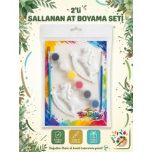 2'li Sallanan At Taş Tozu Boyama Seti | Çocuk Hobi ve Sanat Etkinlik Seti | 6 Renk Boya + 2 Fırça | Eğlenceli Figürler Serisi