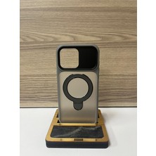 Mus10 Apple iPhone 16 Pro Max Uyumlu Kılıf Magsafe Şarj Özellikli Metal Halka Standlı Buzlu Silikon Kapak