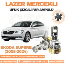 OtoÇizgi Skoda Superb 2008 - 2024 Kısa Far Uyumlu Mercek LED Ufuk Çizgili Far Ampulü LED Şimşek Etkili