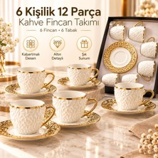 Valkyrie Şehrazat Serisi 6 Kişilik 12 Parça Kahve Fincan Takımı – Kabartmalı Desenli, Altın Detaylı