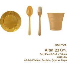 Omeyva Sert Plastik 23 Cm. Altın Sorfa Piknik Seti - 48 Kişilik Tabak Bardak Çatal Kaşık Takımı