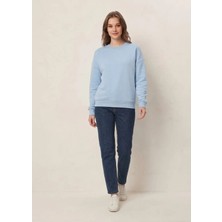 Açık Bebe Mavisi Bisiklet Yaka Sweatshirt Düz Basic Uzun Kollu Günlük Rahat Kesim