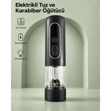 Nemere Çift Hazneli Şarj Edilebilir Elektrikli Tuz ve Karabiber Öğütücü Siyah