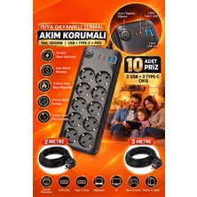 Zeyar Teknoloji 10'lu Akım Korumalı Priz 2 Metre (2 USB + 2 Type-C Çıkışlı) 4000W Siyah