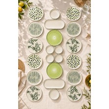 Papart Greentree 22 Parça 12 Kişilik Yeşil Desenli Seramik Kahvaltı Takımı Servis Seti Yaprak Desenli