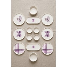 Papart Lila Gift 14 Parça 6 Kişilik Handmade Stackable Seramik Tabak Seti Premium Sunum & Kahvaltı Takımı- Lüks Mor Fiyonklu Çeyizlik Sunum Seti