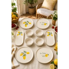 Papart Amalfi 10 Parça 4 Kişilik Stackable Seramik Kahvaltı Takımı Limon Desenli Ayaklı Sunumluklu Sofra Seti