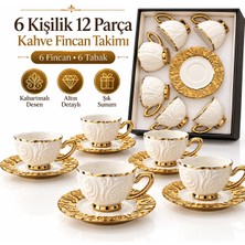 Valkyrie Hürrem Serisi 6 Kişilik 12 Parça Kahve Fincan Takımı 100ML Kabartmalı Altın Detaylı Set