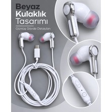Örgülü Kablo Tasarımlı Kumandalı Beyaz Type C Kulaklık Nemere