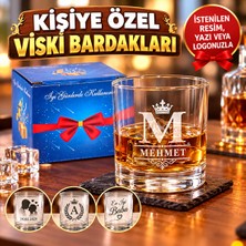 Şeffaf Cam Viski Bardağı - Kutulu-2 Adet-Istenilen Yazıyla
