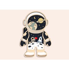 Rokh 🚀 Astronot Uzay Temalı Ahşap Duvar Dekoru 25X38 cm | 3D Katmanlı Mdf Astronot Pano | Çocuk Odası Bebek Odası Dekoratif Duvar Süsü