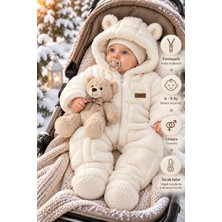 Canini Bebek Welsoft Tulum Kapüşonlu Peluş Kışlık Fermuarlı Bebek Tulum Kozmonot Bebek Montu 6-9 Ay