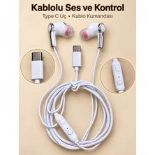 Timion Gümüş Detaylı Silikon Başlıklı Type C Kablolu Kulaklık