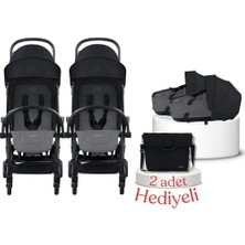 Bumprider Connect³ Ikiz Bebek Arabası ve Portbebe Seti – Black & Grey Melange | Yan Bakım Çantası Hediyeli