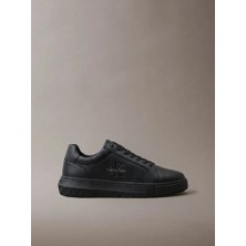 Calvin Klein Erkek Hakiki Deri Düşük Bilekli Ck Logo Kabartmalı Siyah Sneaker YM0YM01317-0GT