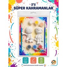 Tan Hobby 2'li Süper Kahraman Taş Tozu Boyama Seti | Çocuk Hobi ve Sanat Etkinlik Seti | 6 Renk Boya + 2 Fırça | Kahramanlar Serisi