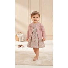 Kız Bebek Ponpon Hırkalı Keten Elbise BBR-5184