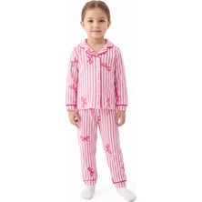 by BebekOdam Kız Bebek Beyaz Pembe Fiyonklu Çizgili Pijama Takımı