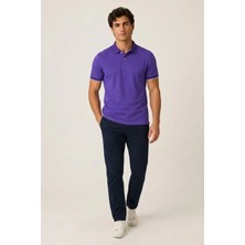 Erkek Mor Polo Yaka Kısa Kollu Regular Fit Pike Örme Yazlık Spor Tişört