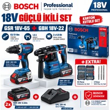 Bosch Professional 18V Akülü Set Gsr 18V-65 + Gbh 18V-22 + 2x 4.0AH Akü + Gal 18V-40 Şarj + 45 Parça Uç Seti + 3 Parça Sds-Plus Uç Seti