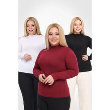 Yade Fashion Büyük Beden - Kadın Balıkçı Yaka Uzun Kol Body 3\'lü Set