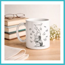 Defne Store My World Kitap Temalı Tasarım Kupa Model 225 Minimal Baskılı Seramik Kahve Kupası Dfnbez