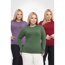 Yade Fashion Büyük Beden - Kadın Bisiklet Yaka Uzun Kol Body 3\'lü Set
