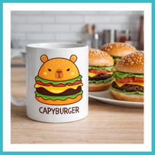Defne Store Capyburger Tasarım Kupa Model 230 Sevimli Kapibara Burger Baskılı Seramik Kahve Kupası Dfnbez