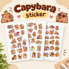 Rozika Studio Capybara Temalı Sticker Seti 10x20 cm 3 sayfa Bullet Journal ve Scrapbook Matte Sticker