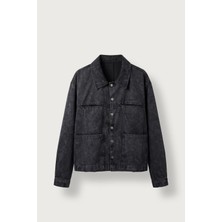 Abluka Online Erkek Boxy Fit Yıkamalı Utility Gabardin Ceket Siyah