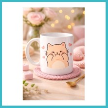 Defne Store Sevimli Kedi Tasarımlı Porselen Kupa Model 193 – Kalpli Cute Cat Baskılı Kahve Kupası – Sevgiliye Hediye Sevimli Kupa Dfnbez