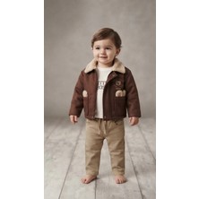 Name Baby & Kids Erkek Bebek Süet Mont Yaka Kürklü Takım CNZ-3945