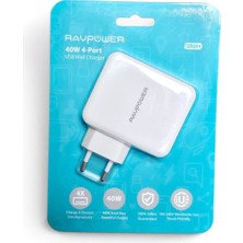 Tr Ravpower 4 Portlu 40W LED Aydınlatmalı Şarj Cihazı (Beyaz)