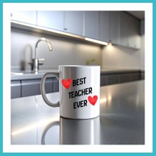 Defne Store Best Teacher Ever Baskılı Kupa Model 202 Seramik Kahve Kupası Öğretmen Hediyesi Özel Tasarım Bardak Dfnbez