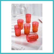 Defne Store Akrilik Kırmızı 6'lı Kısa Bardak & Su Meşrubat Kahve Yanı Bardağı 400 ml ( Cam Değildir ) Dfnbez