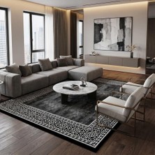 Tr Siyah Beyaz Geometrik Desenli Salon Halısı Dijital Baskılı Kaymaz Tabanlı Halı Dijital Bask
