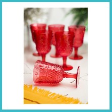 Defne Store Akrilik Kırmızı 6'lı Kadeh & Su Meşrubat Kahve Yanı Bardağı 450 ml ( Cam Değildir ) Dfnbez