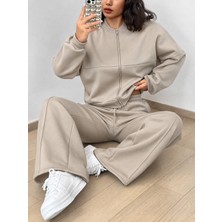 Moda Şehri Kadın Uzun Kollu Önden Fermuarlı Modal Bluz ve Pantolon Ikili Takım