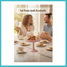Defne Store Soft Pembe Akrilik Ayaklı Kurabiyelik & Kapaklı Sunum Standı - 2 Parça Dfnbez
