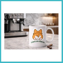 Defne Store Paws On Break Tasarımlı Kupa Bardak Model 201 Seramik Baskılı Kahve Kupası Dayanıklı ve Şık Tasarım Dfnbez